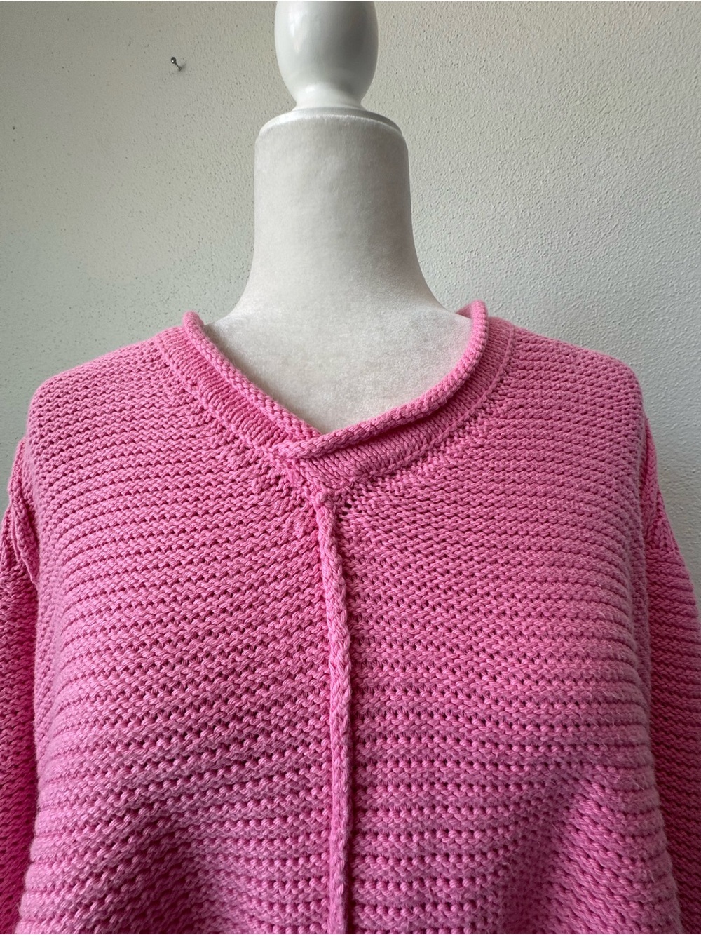 Pure Handknit Chunky Sweater Pink Pullover Loose 100% Cotton SZ M / L - Picture 12 of 15